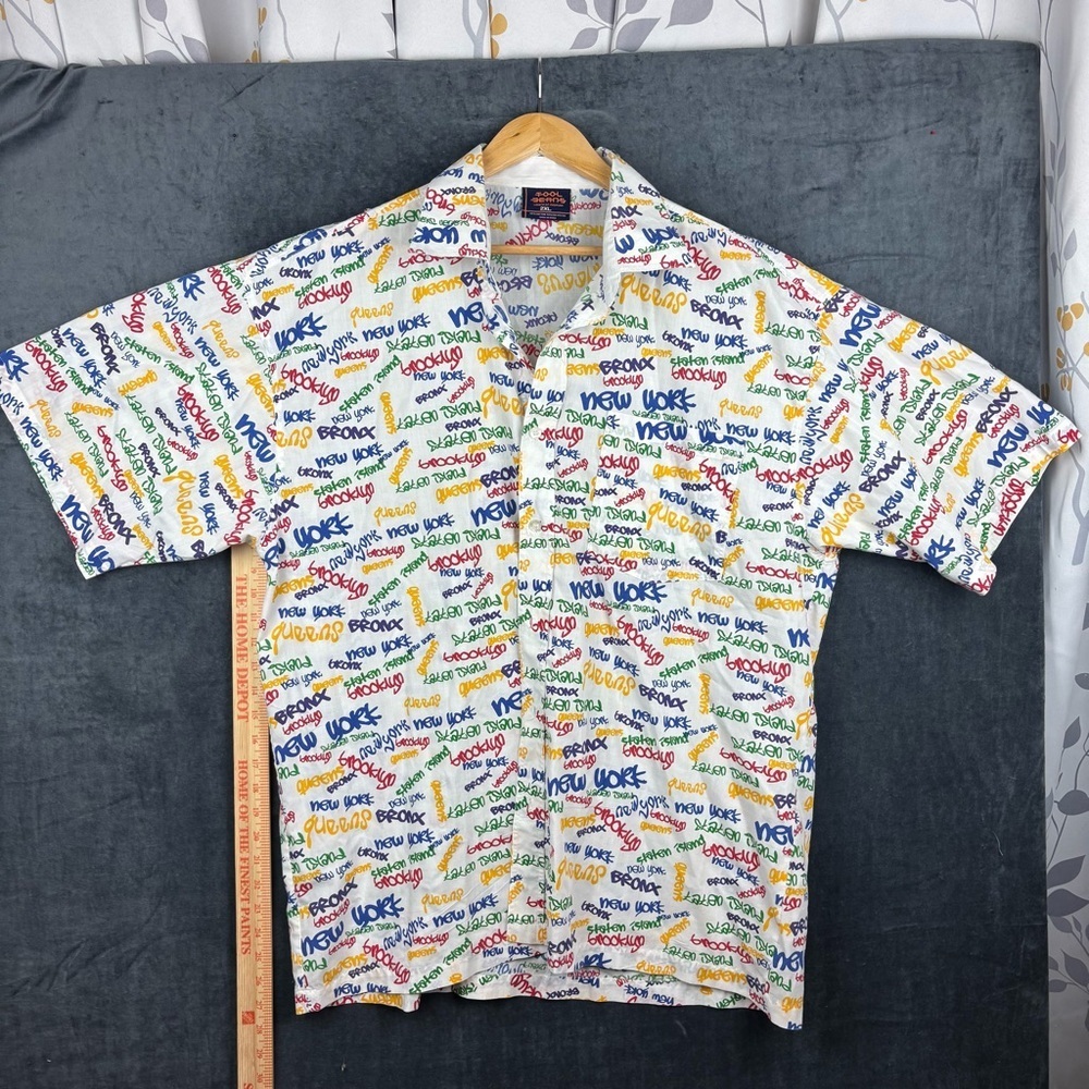 Tool Jeans Men’s XXL New York Graffiti button down in red, green, blue